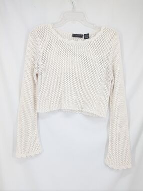 3/$20 Relativity Women's Cream Open-Knit Bell Sleeve Crop Sweater ALTERED Small